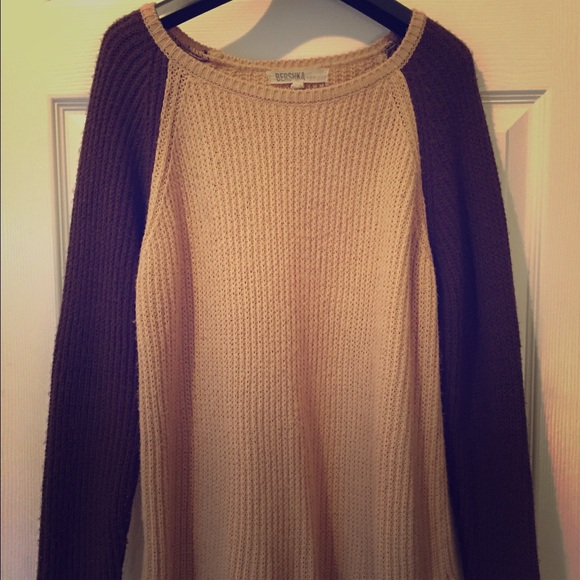 Beige and brown sweater with suede elbow patches