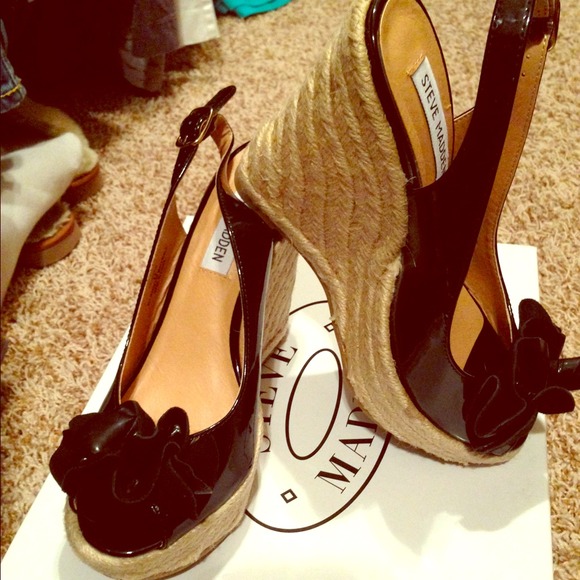 Black patent wedge espadrilles