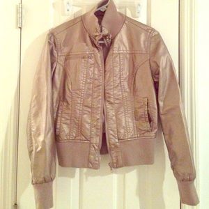 Gold/metallic leather jacket.