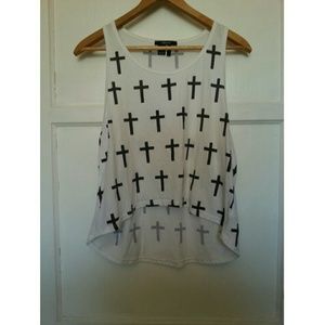 White tank top with black crosses