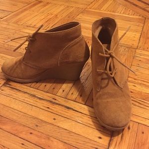 Tan suede platform booties