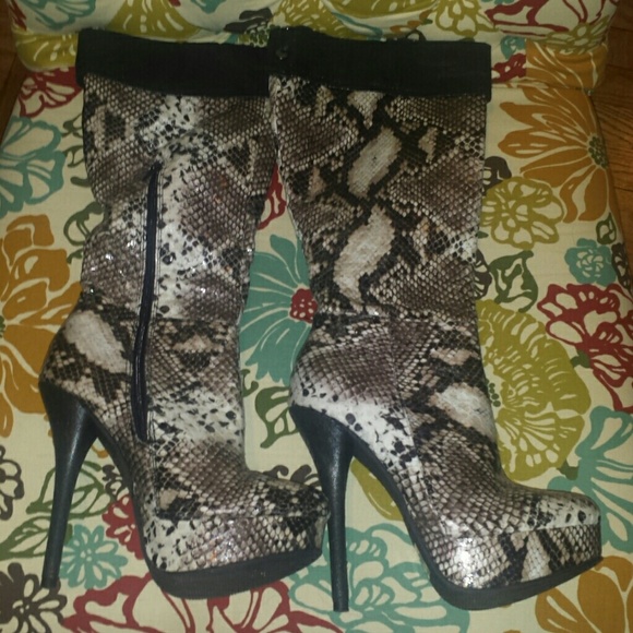 Charlotte Russe Boots - Snake print knee high boots