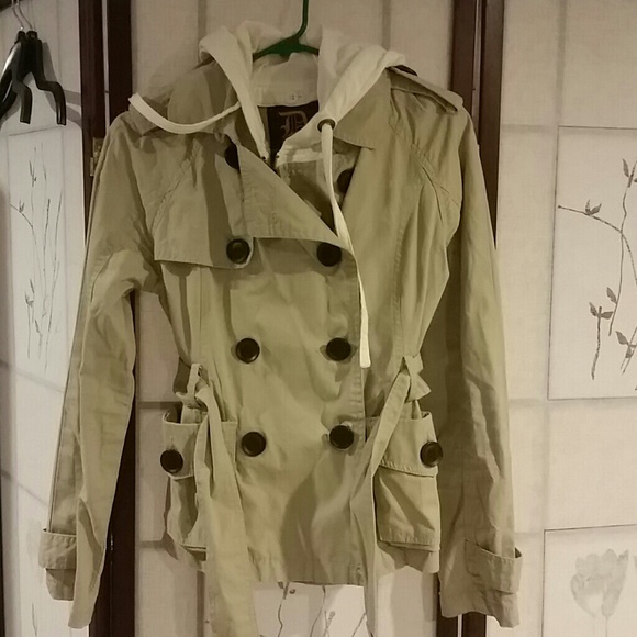 Lightweight trench coat jacket with hoodie - tan