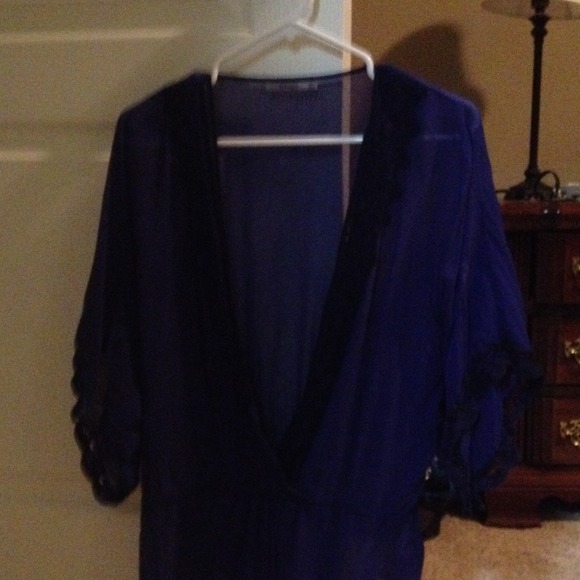 Language 100% silk cobalt blue peasant top size s