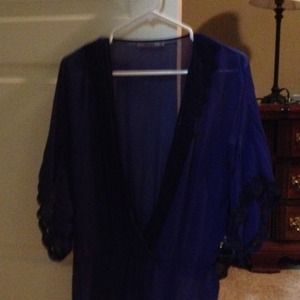 Language 100% silk cobalt blue peasant top size s