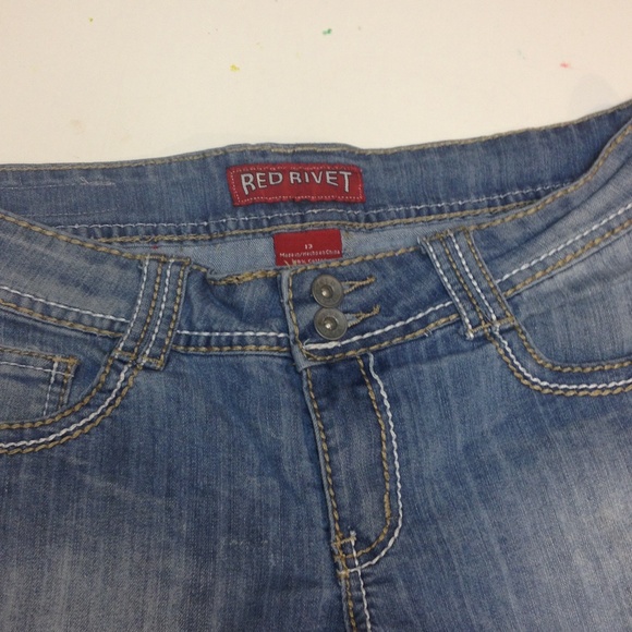 Red Rivet Denim Shorts - Picture 2 of 4