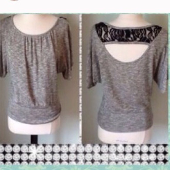 Stretchy grey blouse with lace detail back
