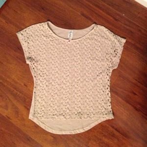 Tan top with knitted front.