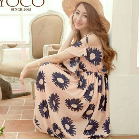 HP 2/15-Chiffon Flower lotus leaf maxi dress - Picture 1 of 4