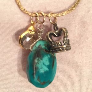 Hand made turquoise, sterling crown, quartz necklace.
