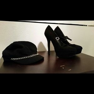 Black stilettos black chain hat