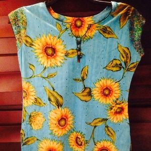 Sunflower Cotton Kurta Top with Sequin Hands