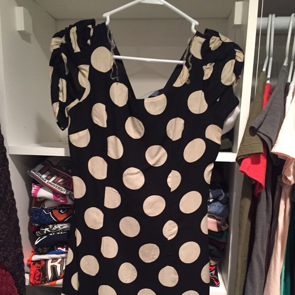 Black and Tan/cream polka dot dress