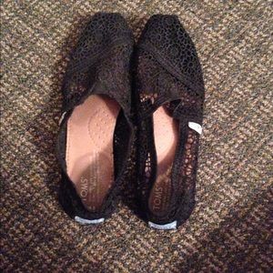 TOMS Black Lace Slip-Ons