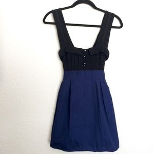 Black and blue colorblock mini dress.