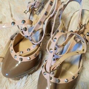 studs double t strap nude heels from modesta. #stu