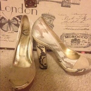 Just Cavalli Snake Skin Print Open Toe Heels Pumps
