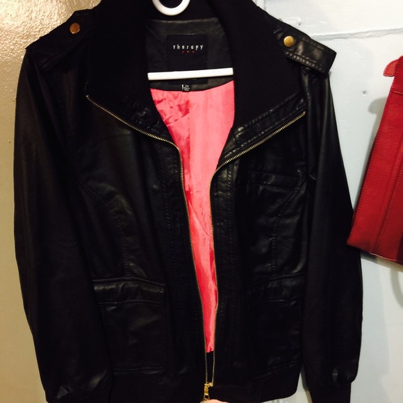 Plus Size Elastic Leather Jacket