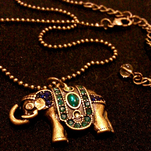 Jeweled bronze elephant necklace.