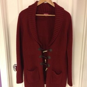 Red cardigan sweater