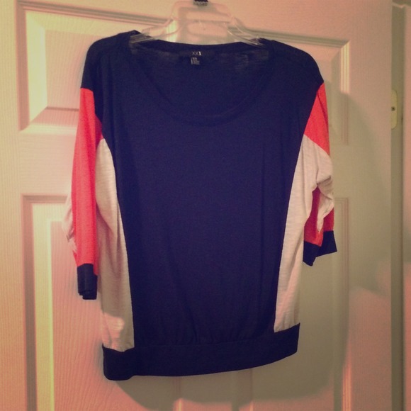 Navy and salmon colored top