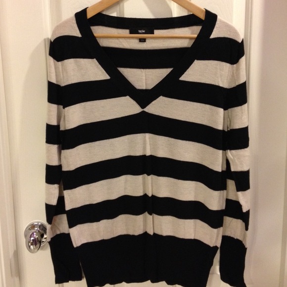 Black and white striped v-neck sweater
