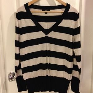 Black and white striped v-neck sweater