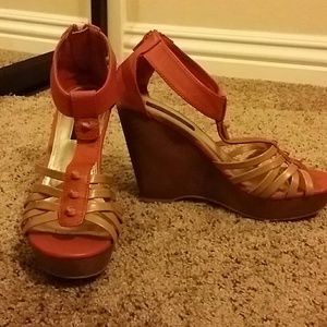 Burnt orange and tan wedges