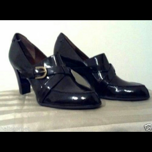 Franco Sarto Brown Patent Leather Buckle Heels - Picture 1 of 4