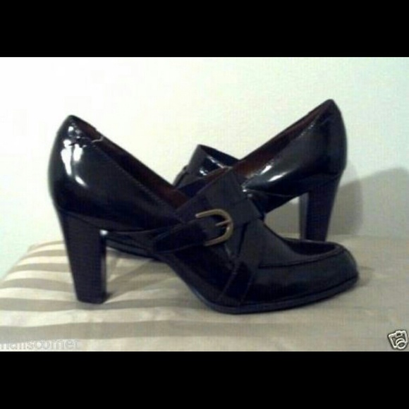 Franco Sarto Brown Patent Leather Buckle Heels - Picture 3 of 4