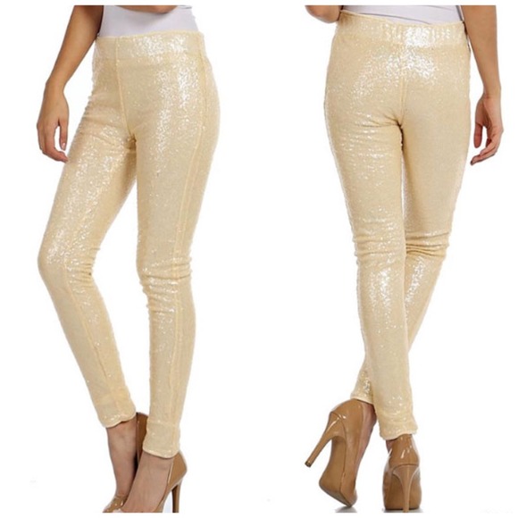 🎉SALE 🎉 LAST PAIR! Cream Sequin Leggings~ - Picture 3 of 3