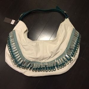 New white and green peacock handbag