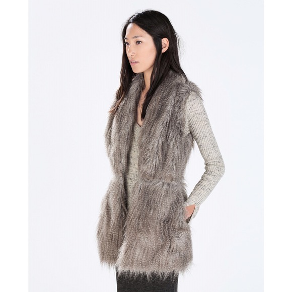 Zara Outerwear - Zara Mink Grey Faux Fur Vest w/ Waist Seam Detail