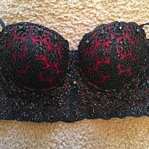 Beaded Push up Padded Bustier Red & Black S