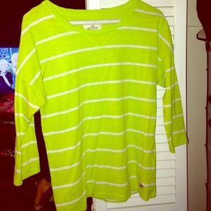 Hollister lime green/white striped shirt