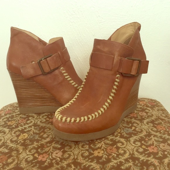 Nine West Brown Leather Wedge Booties