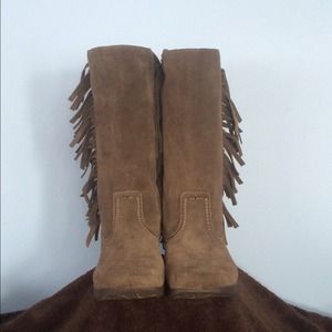 Earth caribou brown suede fringed boots