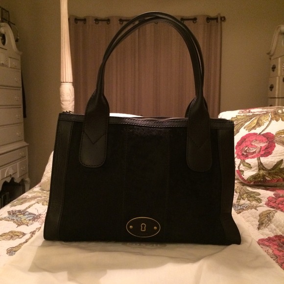 Fossil faux fur textured satchel