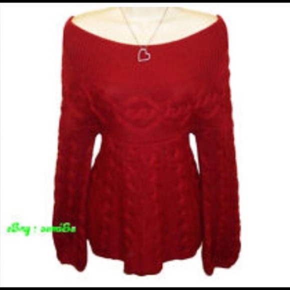 RED VICTORIAS SECERT OFF THE SHOULDER SWEATER