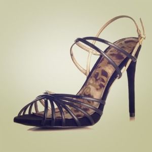 Sam Edelman Harlette Black & Gold Patent Heels