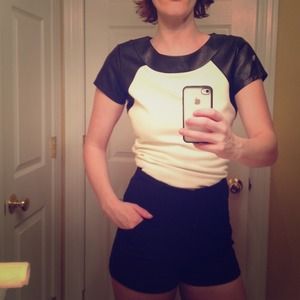 White shirt w/ Black Vegan Leather, structured top