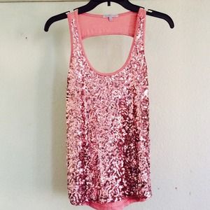 Rose pink tank top with sequins.