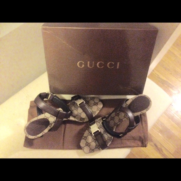 Authentic Gucci Chocolate Leather Buckle Sandals