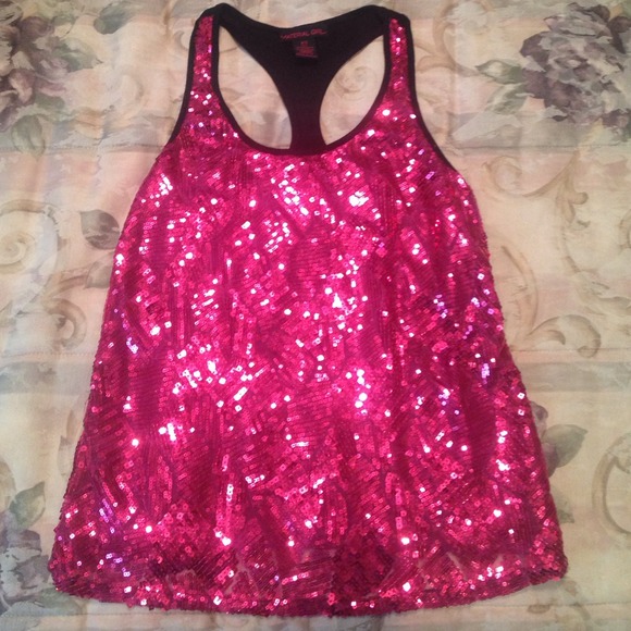 Material Girl black tank with hot pink sequins - Picture 1 of 1