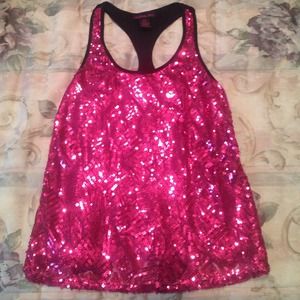 Material Girl black tank with hot pink sequins