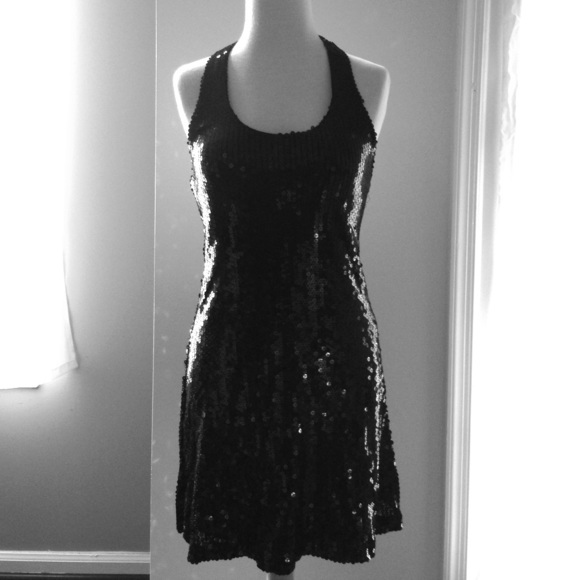 Forever black sequined halter dress