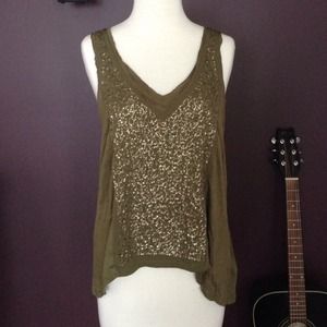 Urban Outfitters Olive Green Sequined Tank