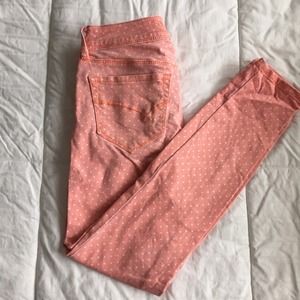 Polka-dotted coral Bullhead jeans