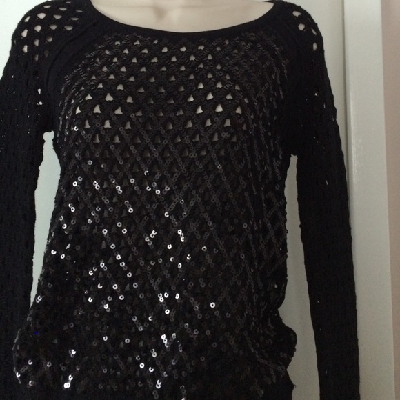 INC International Concepts Black Sweater with Sequin Front - Picture 2 of 4