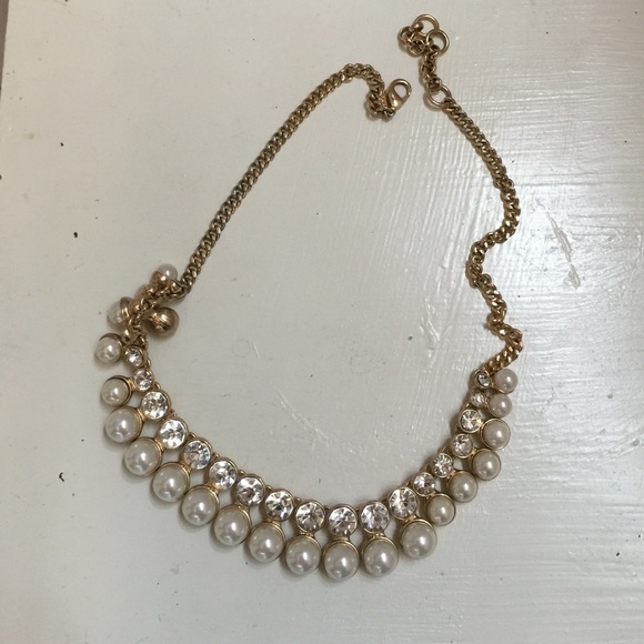 pearl and imitation diamond adjustable necklace